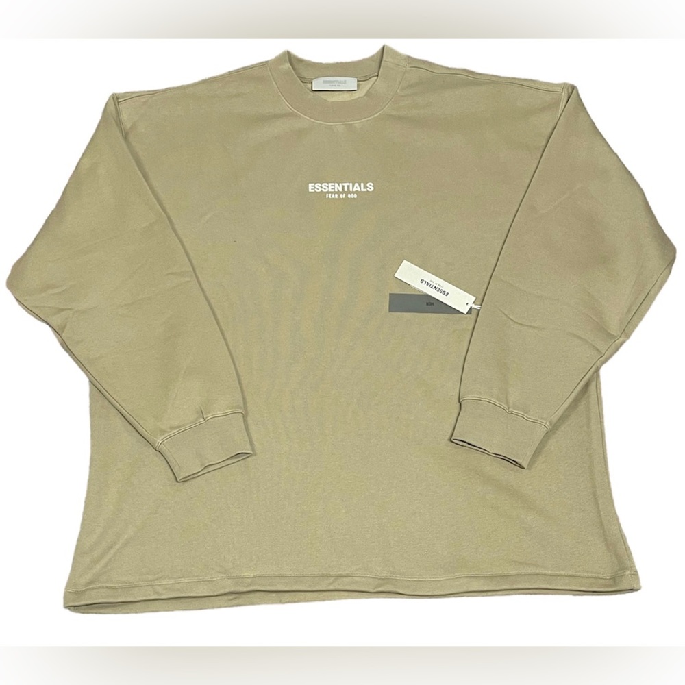 Fear of God Essentials Long Sleeve Crewneck Sweatshirt - Olive/Tan